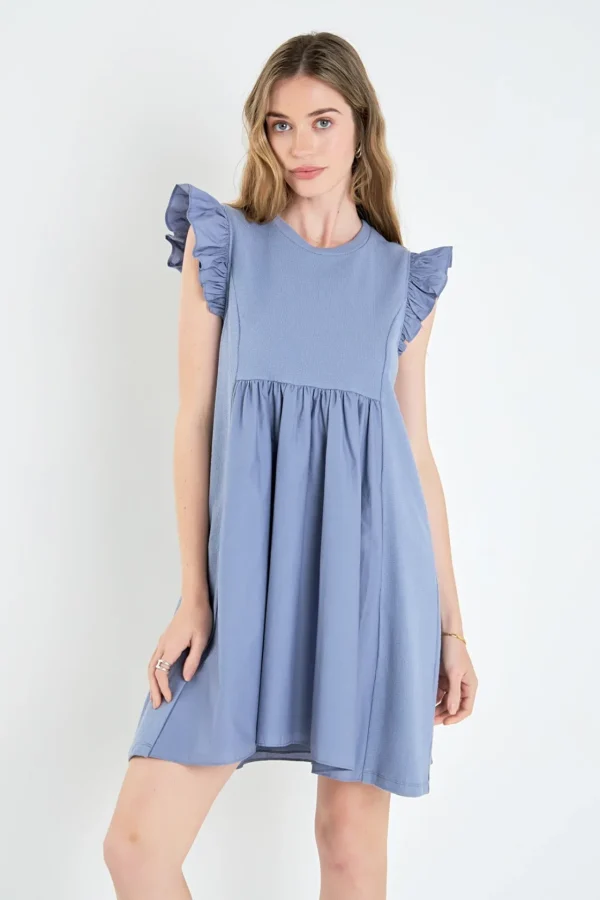 ENGLISH FACTORY White Dresses | Tops*- Mixed Media Ruffle Sleeve Mini Dress