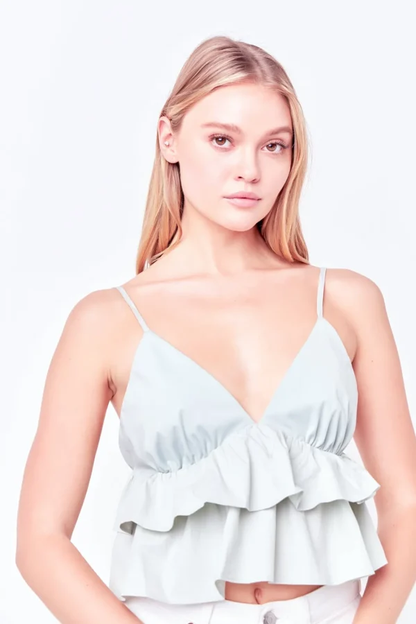 ENGLISH FACTORY Tops*- Mixed Media Cami Top SAGE