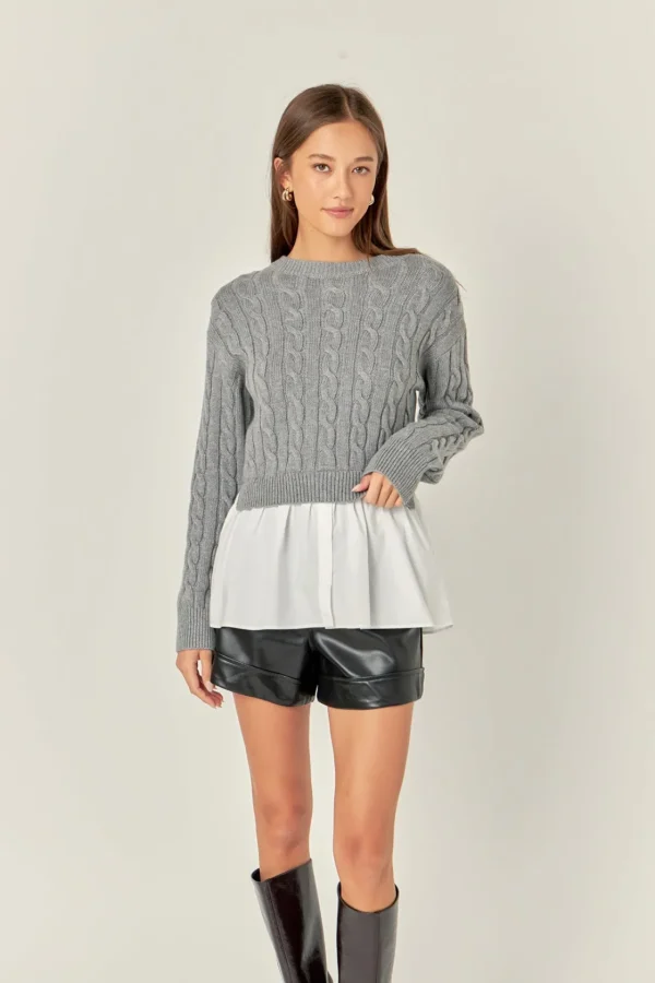 ENGLISH FACTORY Tops*- Mixed Media Sweater GREY