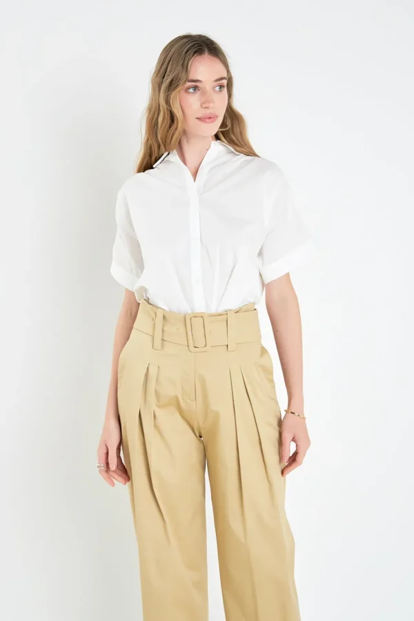 ENGLISH FACTORY Tops*- Mixed Media Collared Top