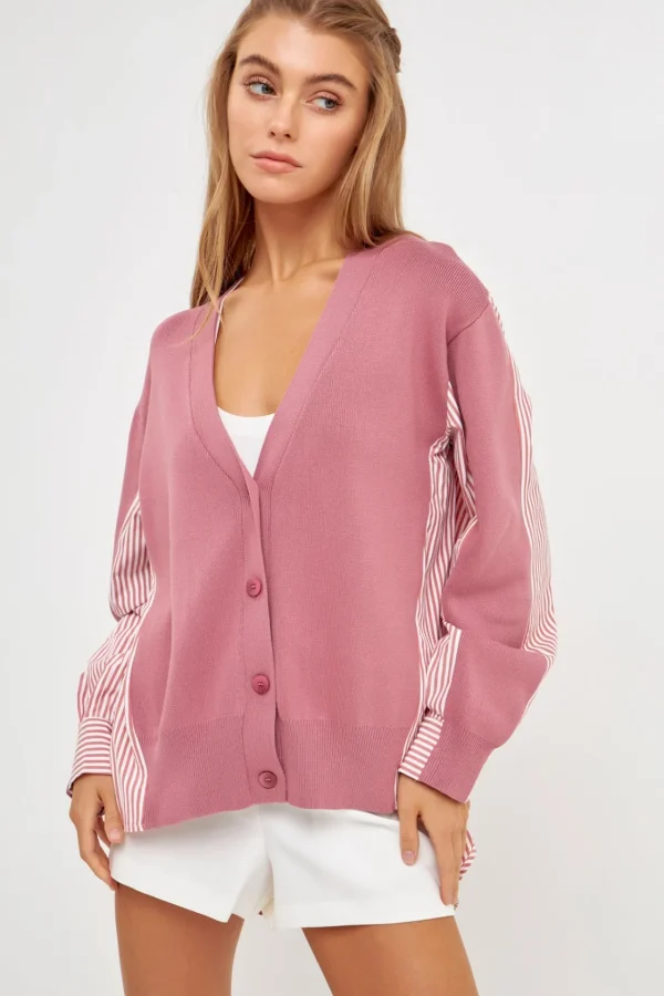 ENGLISH FACTORY Sweaters & Knits*- Mixed Media Cardigan MAUVE