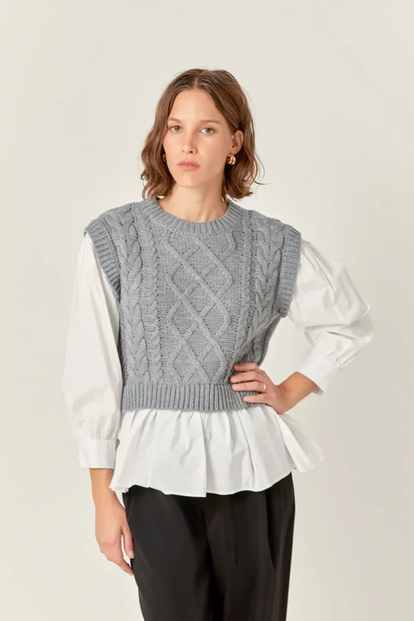 ENGLISH FACTORY Sweaters & Knits | Tops*- Mixed Media Cable Detail Sweater