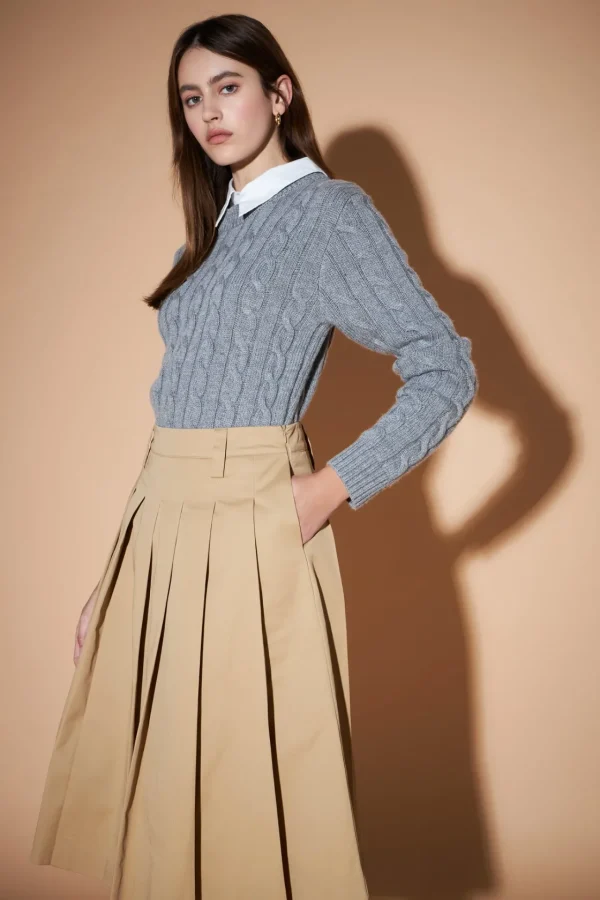 ENGLISH FACTORY Sweaters & Knits | Tops*- Mixed Media Cable Knit Sweater GREY