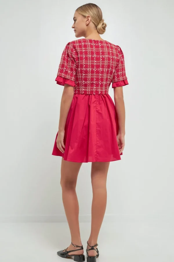 ENGLISH FACTORY Tweed Dresses | Tops*- Mixed Media Tweed Mini Dress