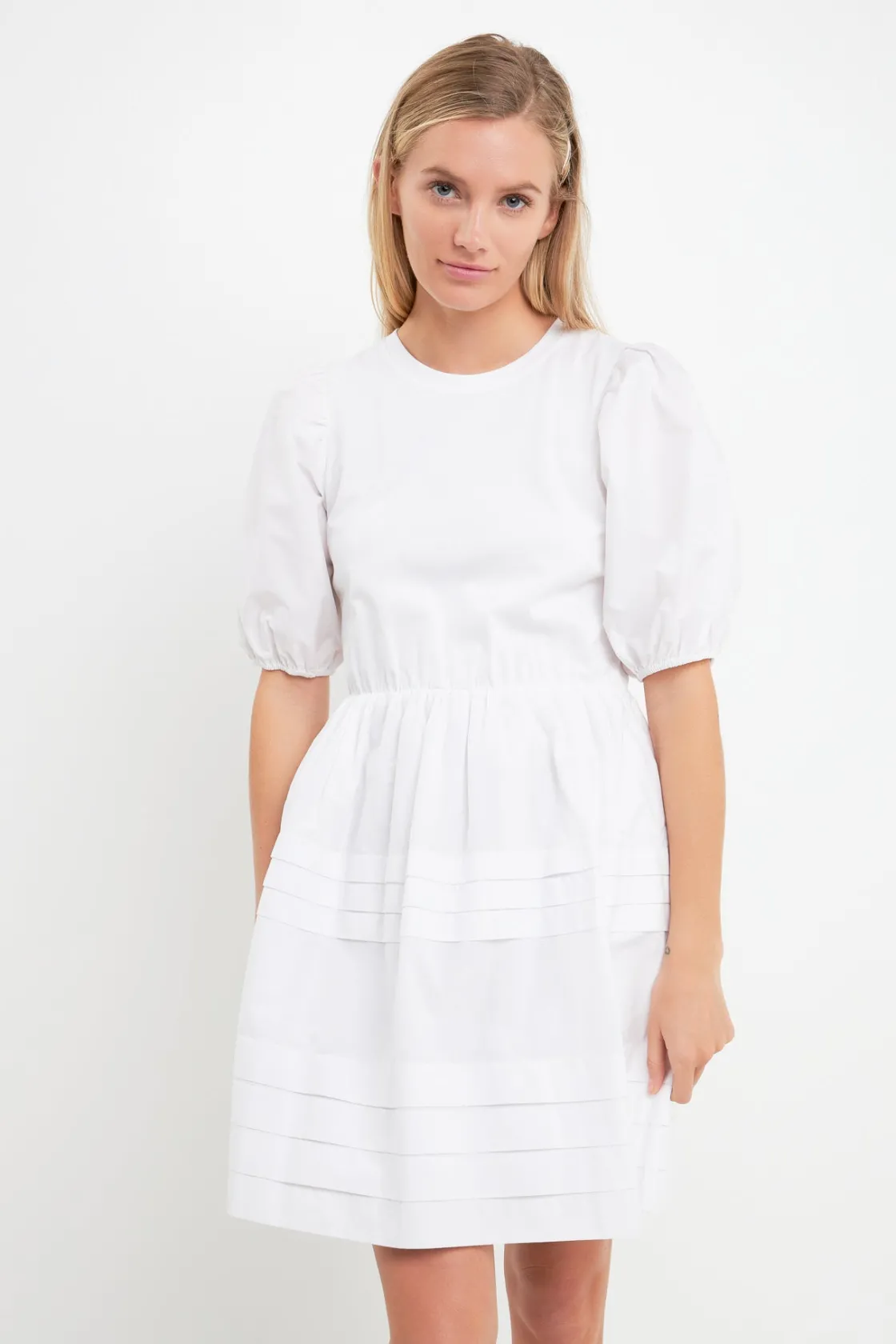 english_factory__mixed_me_3-42.webp ENGLISH FACTORY White Dresses | Tops*- Mixed Media Pleats Mini Dress WHITE