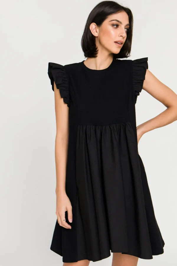 ENGLISH FACTORY White Dresses | Tops*- Mixed Media Ruffle Sleeve Mini Dress