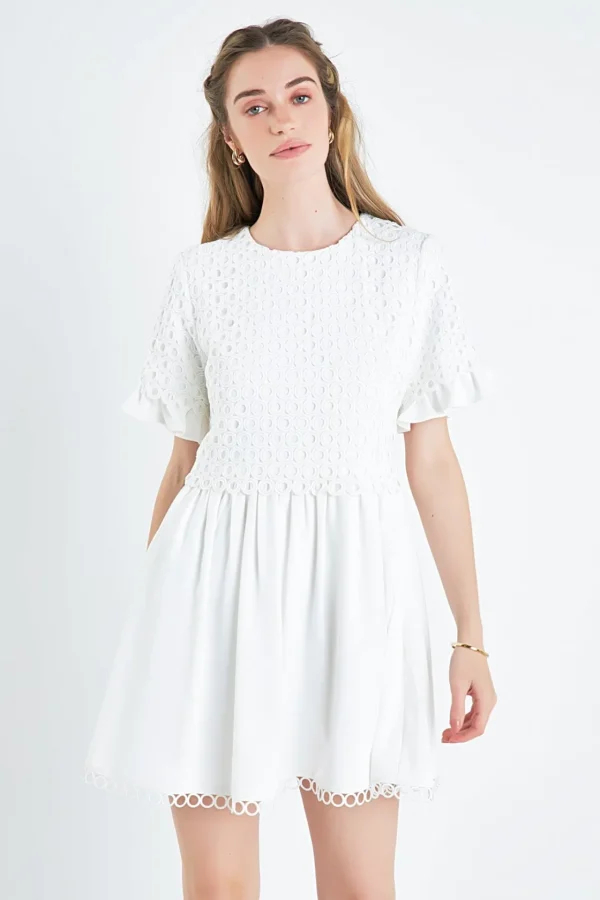 ENGLISH FACTORY Lace Dresses | White Dresses*- Mixed Media Lace Dress WHITE