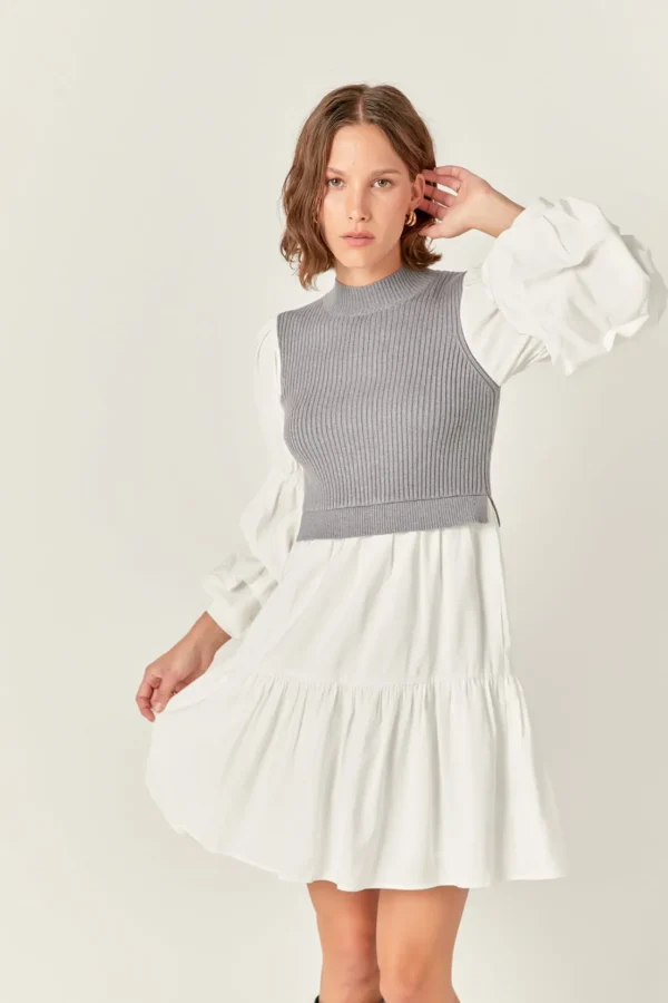ENGLISH FACTORY Knit Dresses | Sweaters & Knits*- Mixed Media Sweater Mini Dress