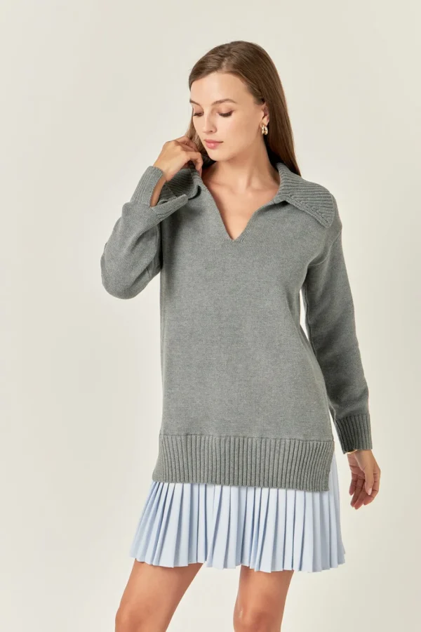 ENGLISH FACTORY Knit Dresses | Sweaters & Knits*- Mixed Media Pleated Mini Dress