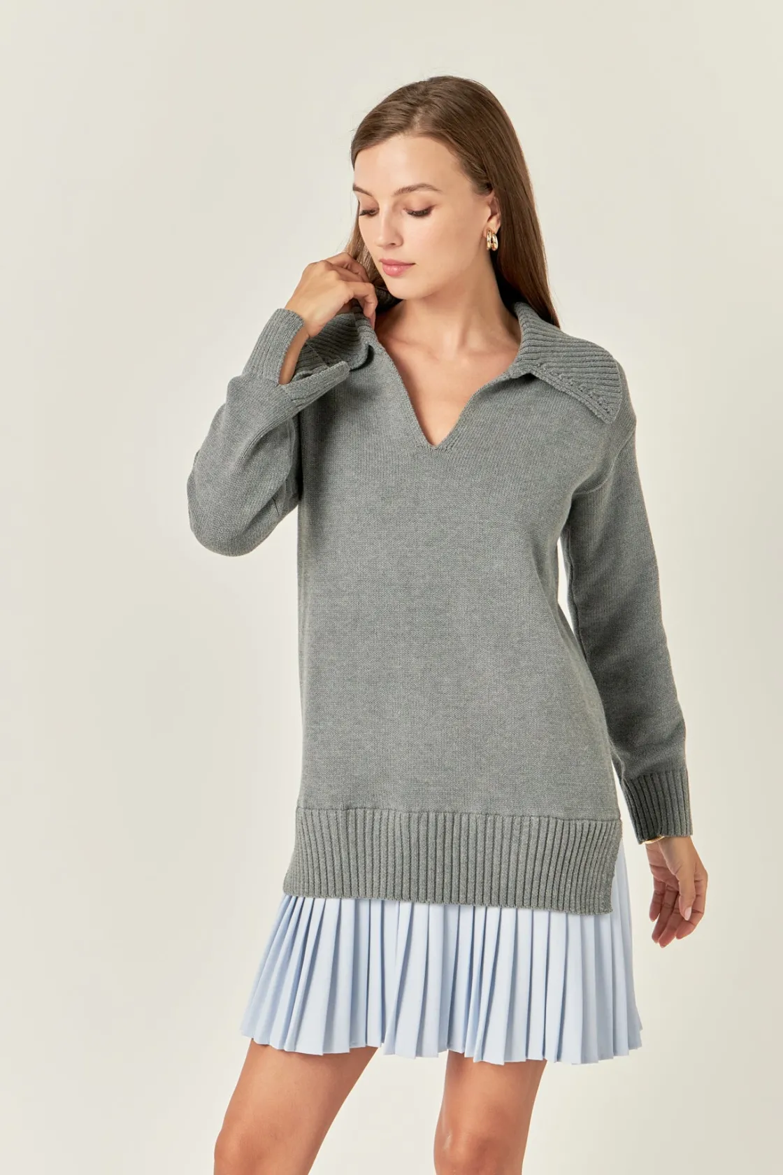 english_factory__mixed_me_3-49.webp ENGLISH FACTORY Knit Dresses | Sweaters & Knits*- Mixed Media Pleated Mini Dress