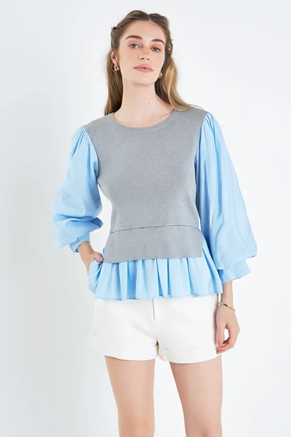 ENGLISH FACTORY Tops*- Mixed Media Blouse