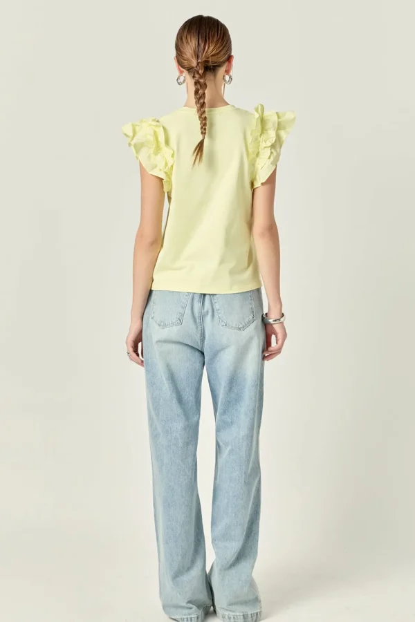 ENGLISH FACTORY Tops*- Mixed Media Ruffle Detail T-shirt