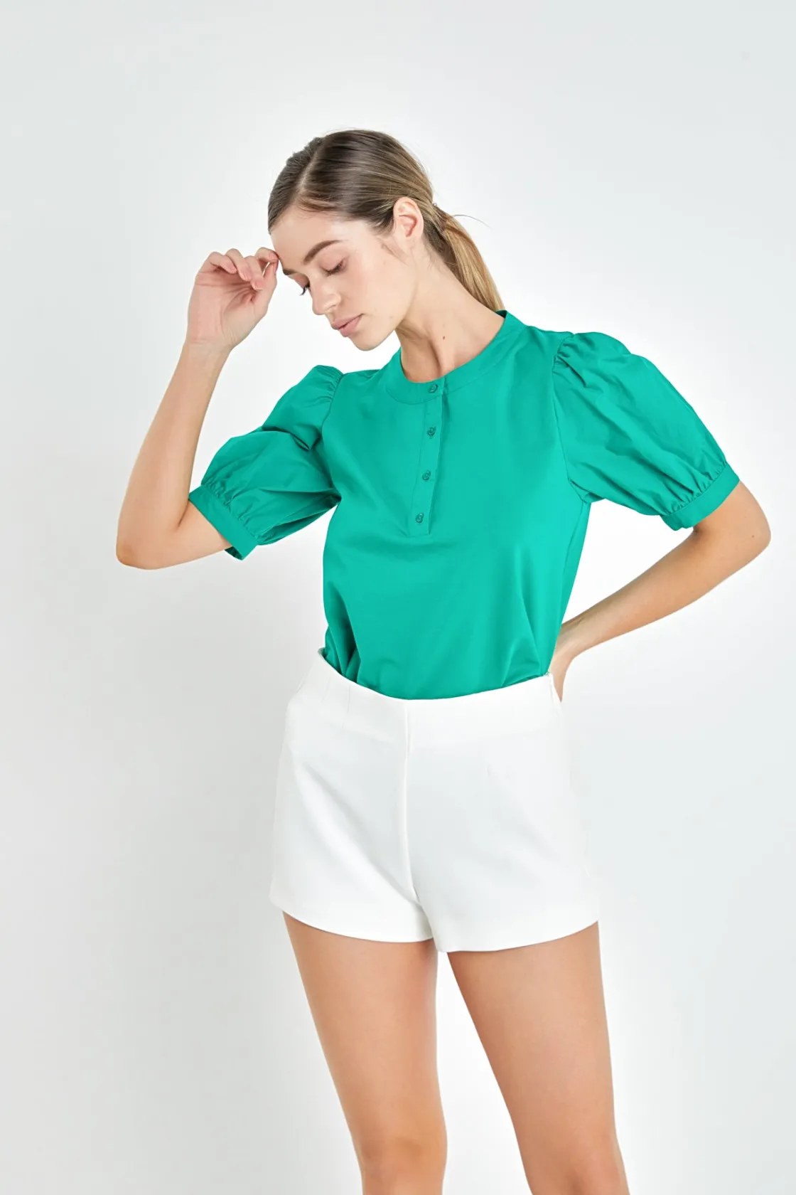 english_factory__mixed_me_3-7.webp ENGLISH FACTORY Tops*- Mixed Media Puff Sleeve Top
