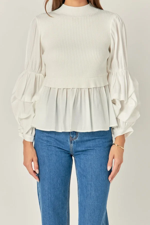 ENGLISH FACTORY Sweaters & Knits | Tops*- Mixed Media Top