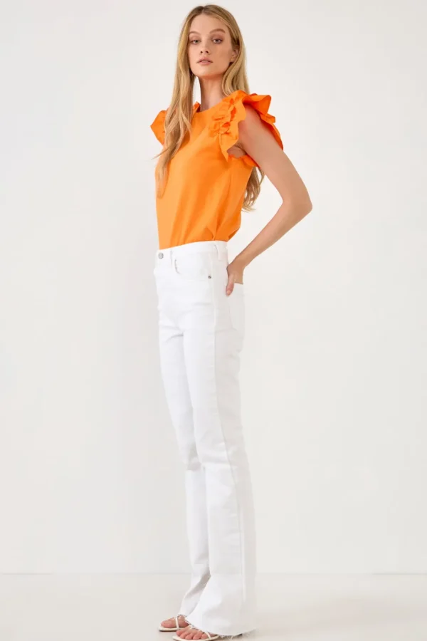 ENGLISH FACTORY Tops*- Mixed Media Ruffle Detail T-shirt