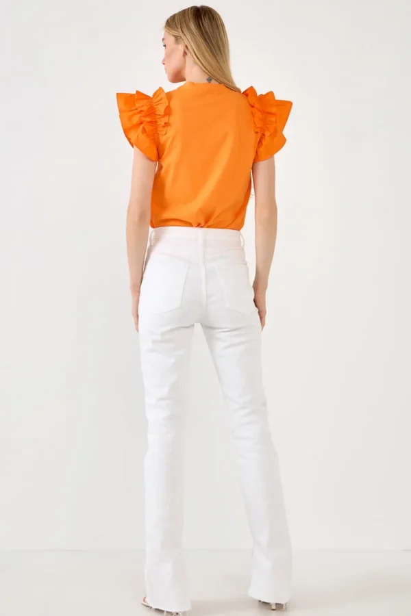 ENGLISH FACTORY Tops*- Mixed Media Ruffle Detail T-shirt