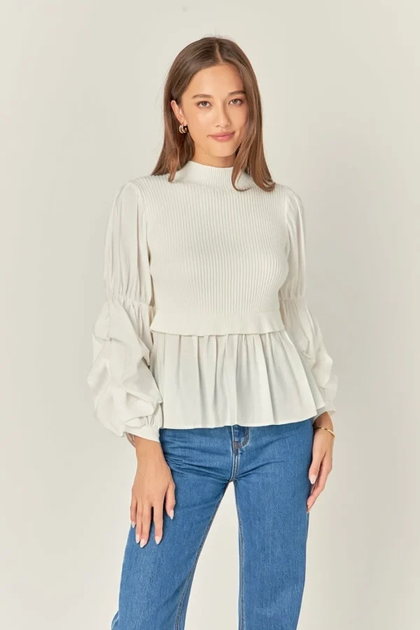 ENGLISH FACTORY Sweaters & Knits | Tops*- Mixed Media Top