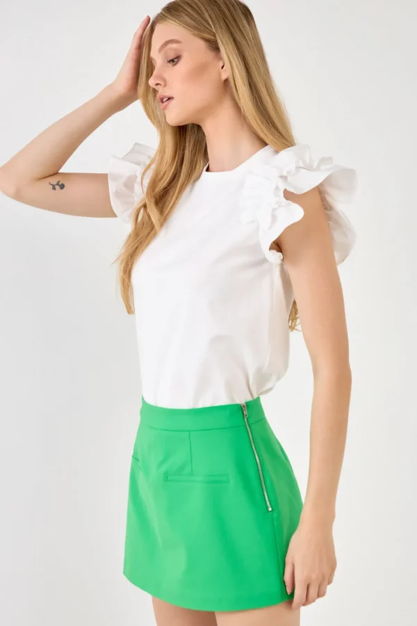 ENGLISH FACTORY Tops*- Mixed Media Ruffle Detail T-shirt