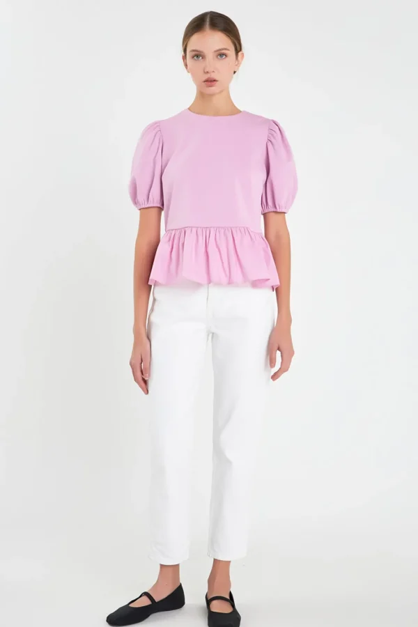 ENGLISH FACTORY Tops*- Mixed Media Bubble Top