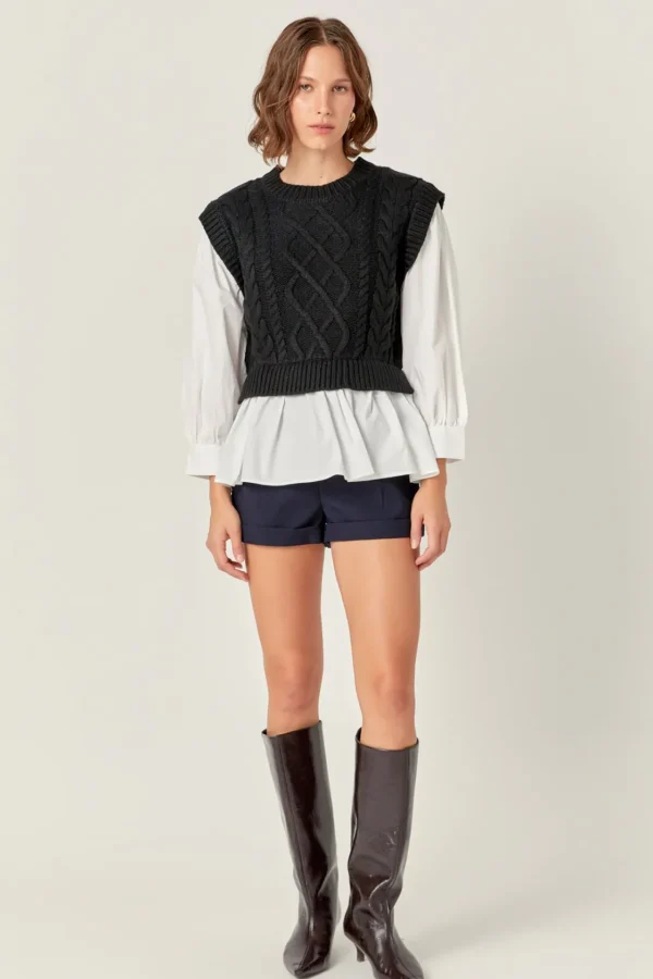 ENGLISH FACTORY Sweaters & Knits | Tops*- Mixed Media Cable Detail Sweater
