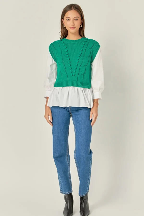 ENGLISH FACTORY Sweaters & Knits | Tops*- Mixed Media Cable Sweater