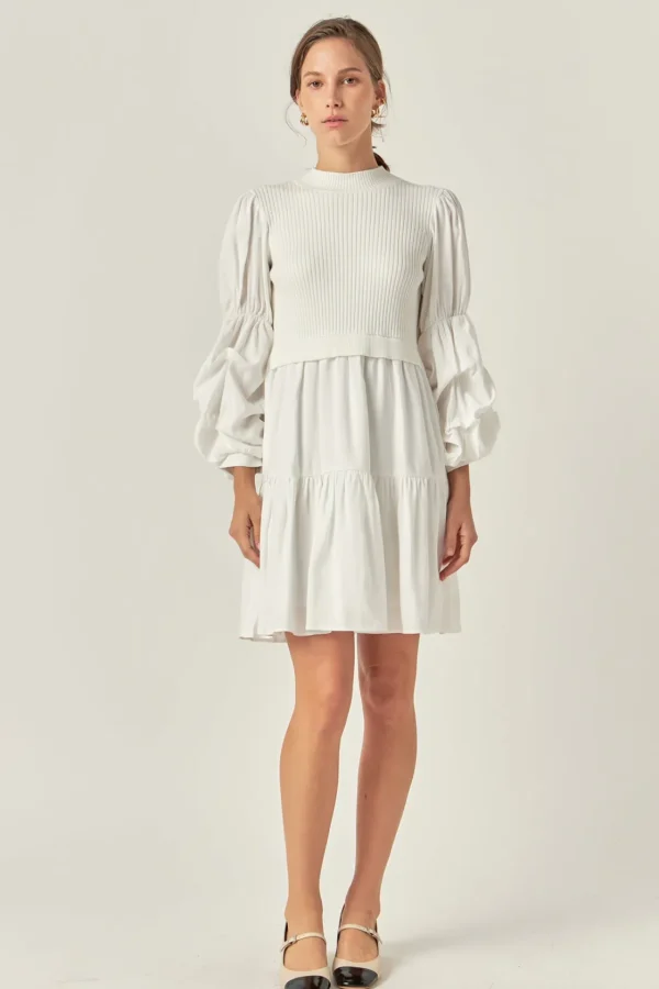 ENGLISH FACTORY Knit Dresses | Sweaters & Knits*- Mixed Media Sweater Mini Dress