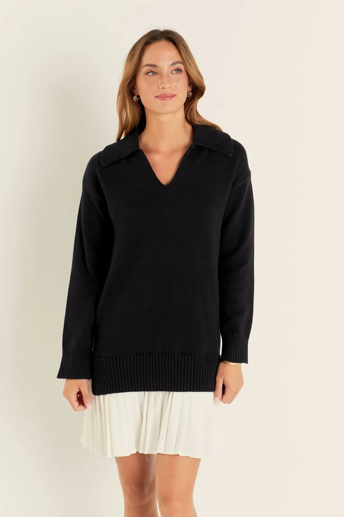 english_factory__mixed_me_4-26.webp ENGLISH FACTORY Knit Dresses | Sweaters & Knits*- Mixed Media Pleated Mini Dress