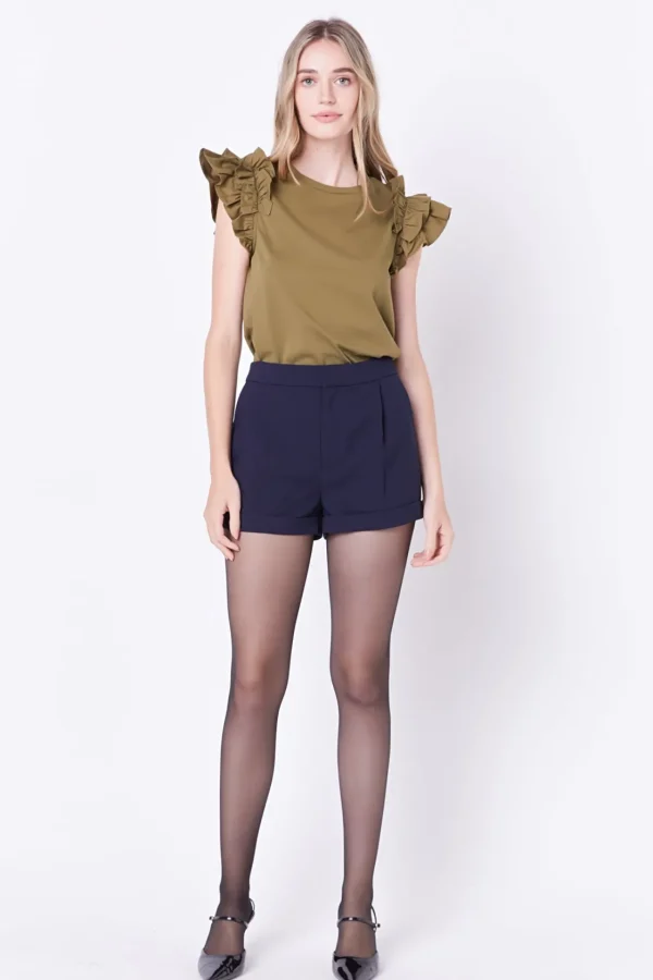 ENGLISH FACTORY Tops*- Mixed Media Ruffle Detail T-shirt