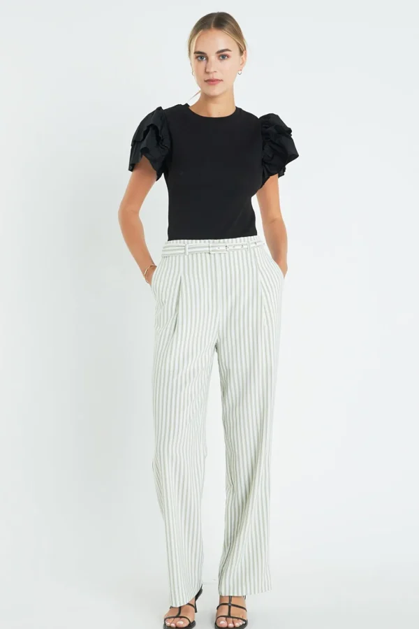 ENGLISH FACTORY Tops*- Mixed Media Ruffled Knit Top