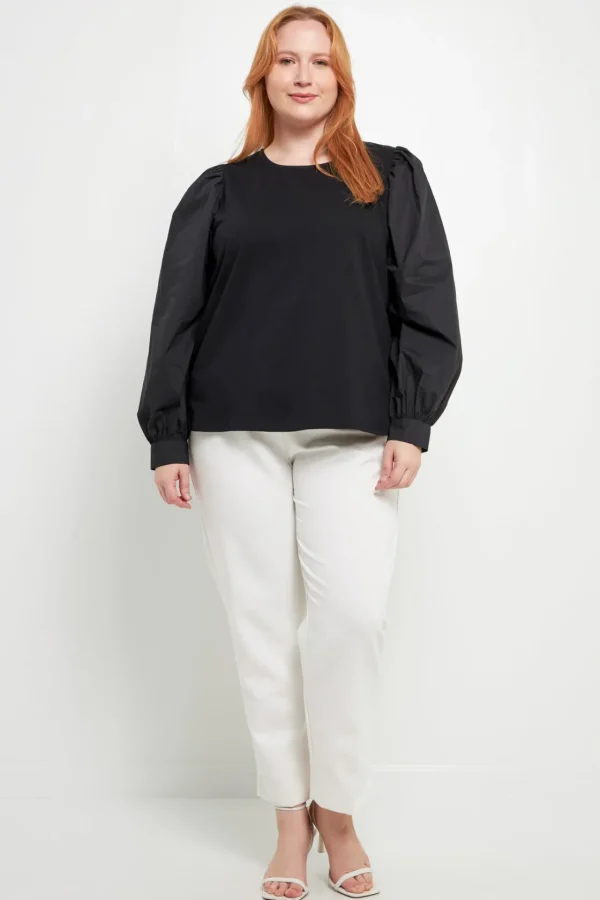 ENGLISH FACTORY Tops*- Mixed Media Puff Long Sleeve Top