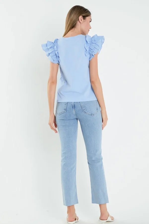 ENGLISH FACTORY Tops*- Mixed Media Ruffle Detail T-shirt