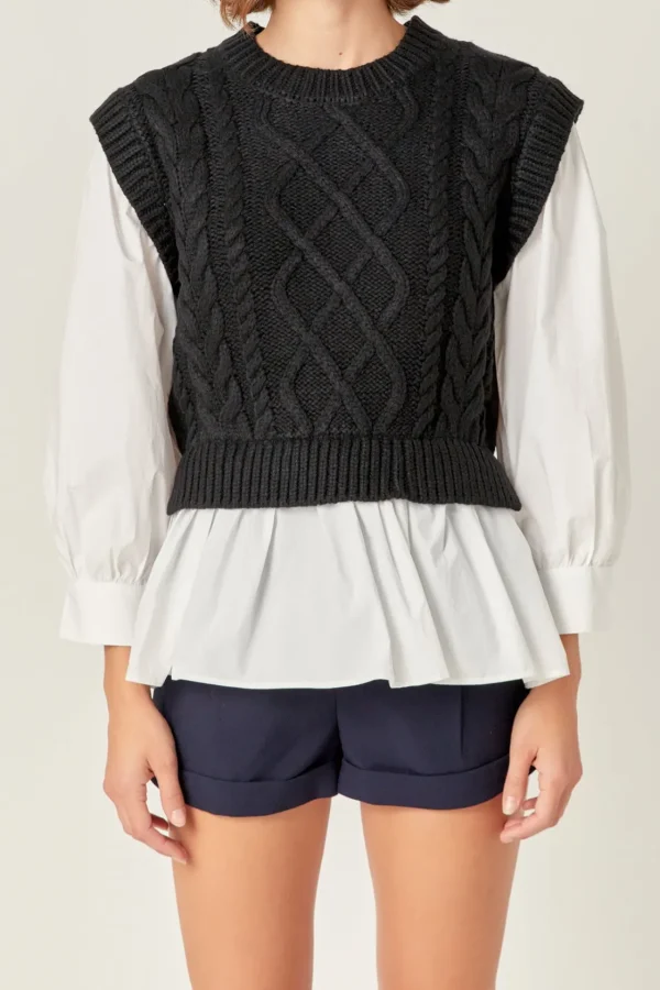 ENGLISH FACTORY Sweaters & Knits | Tops*- Mixed Media Cable Detail Sweater
