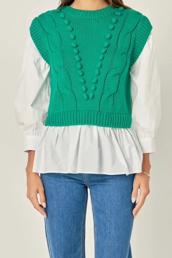 ENGLISH FACTORY Sweaters & Knits | Tops*- Mixed Media Cable Sweater