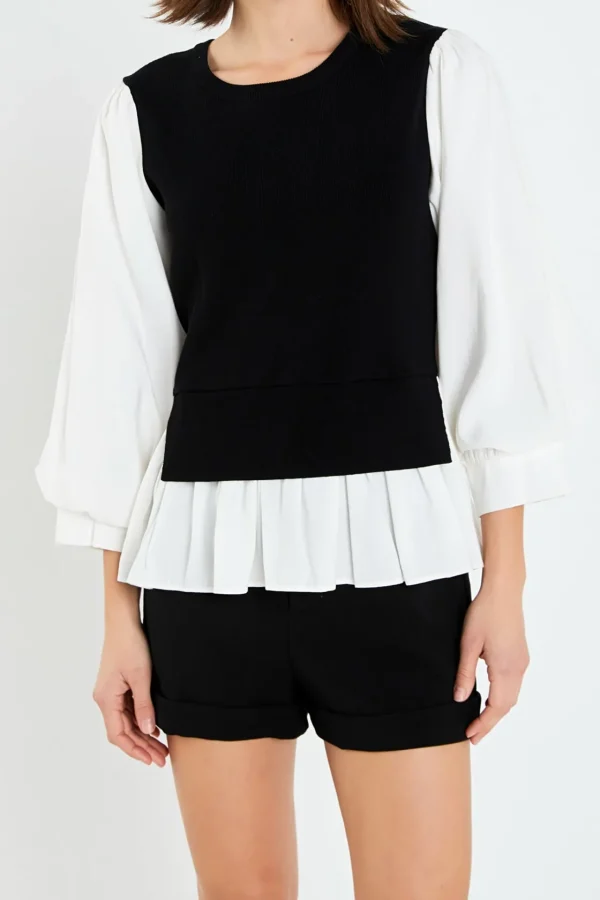 ENGLISH FACTORY Tops*- Mixed Media Blouse