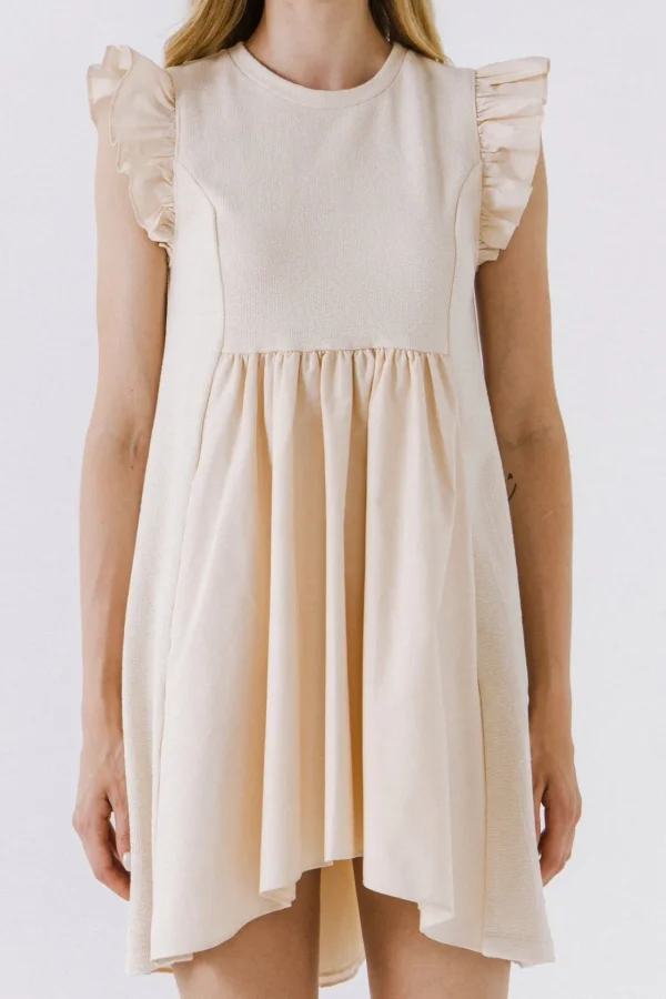 ENGLISH FACTORY White Dresses | Tops*- Mixed Media Ruffle Sleeve Mini Dress