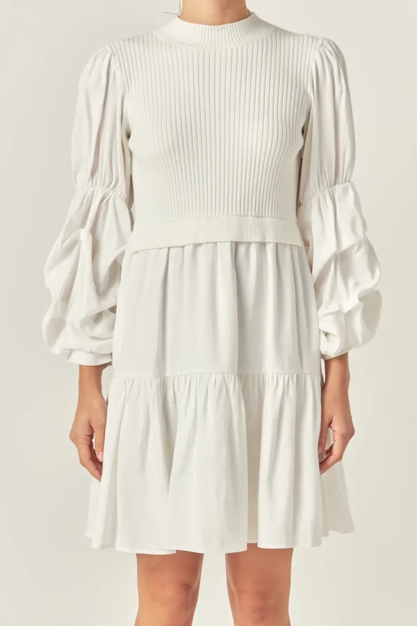 ENGLISH FACTORY Knit Dresses | Sweaters & Knits*- Mixed Media Sweater Mini Dress