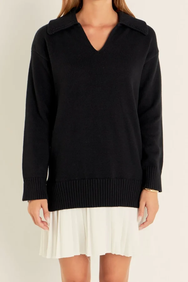 ENGLISH FACTORY Knit Dresses | Sweaters & Knits*- Mixed Media Pleated Mini Dress