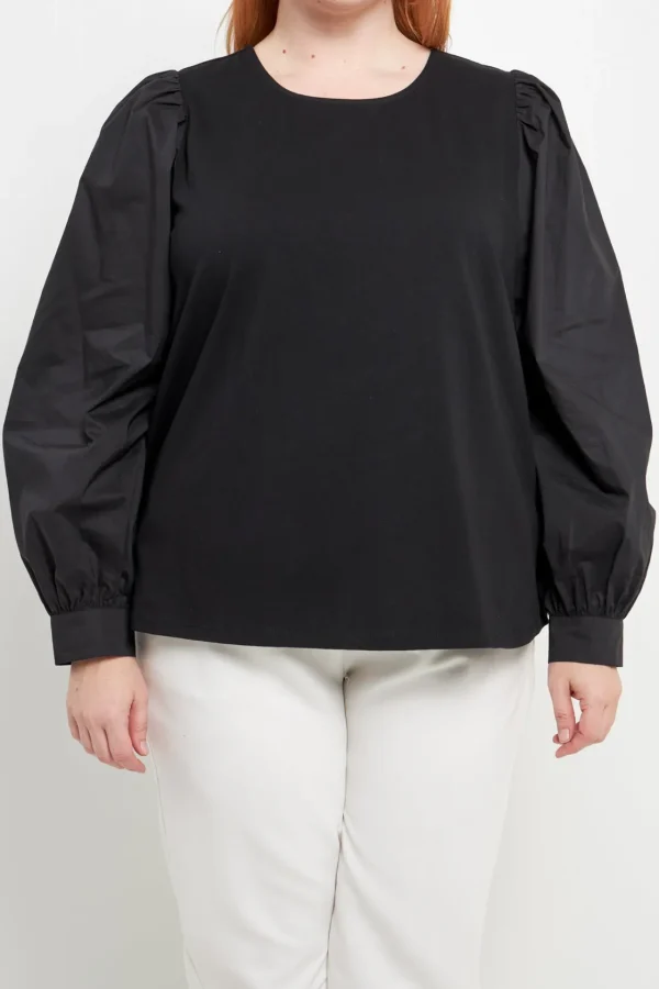 ENGLISH FACTORY Tops*- Mixed Media Puff Long Sleeve Top