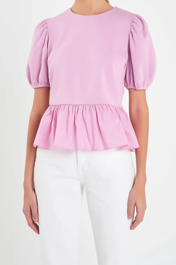 ENGLISH FACTORY Tops*- Mixed Media Bubble Top