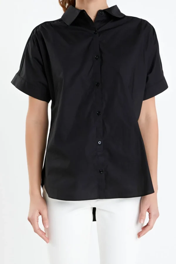 ENGLISH FACTORY Tops*- Mixed Media Collared Top