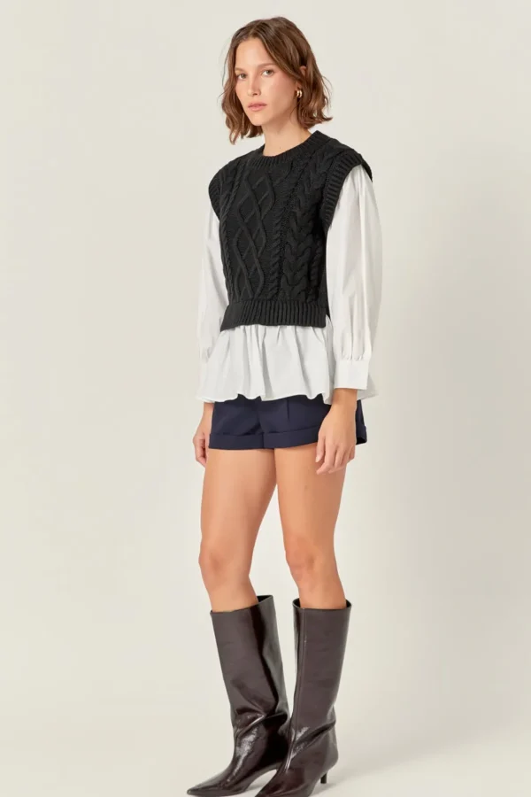 ENGLISH FACTORY Sweaters & Knits | Tops*- Mixed Media Cable Detail Sweater