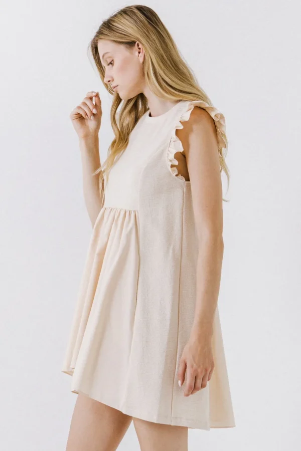 ENGLISH FACTORY White Dresses | Tops*- Mixed Media Ruffle Sleeve Mini Dress