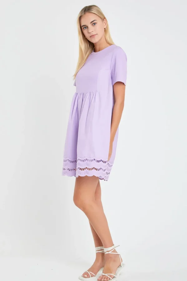 ENGLISH FACTORY Lace Dresses | White Dresses*- Mixed Media Scallop Lace Mini Dress