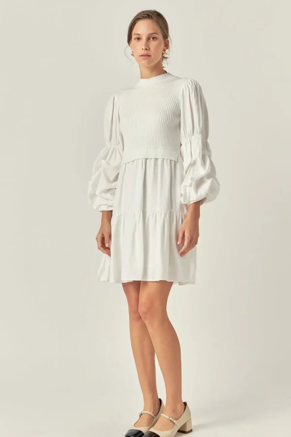 ENGLISH FACTORY Knit Dresses | Sweaters & Knits*- Mixed Media Sweater Mini Dress