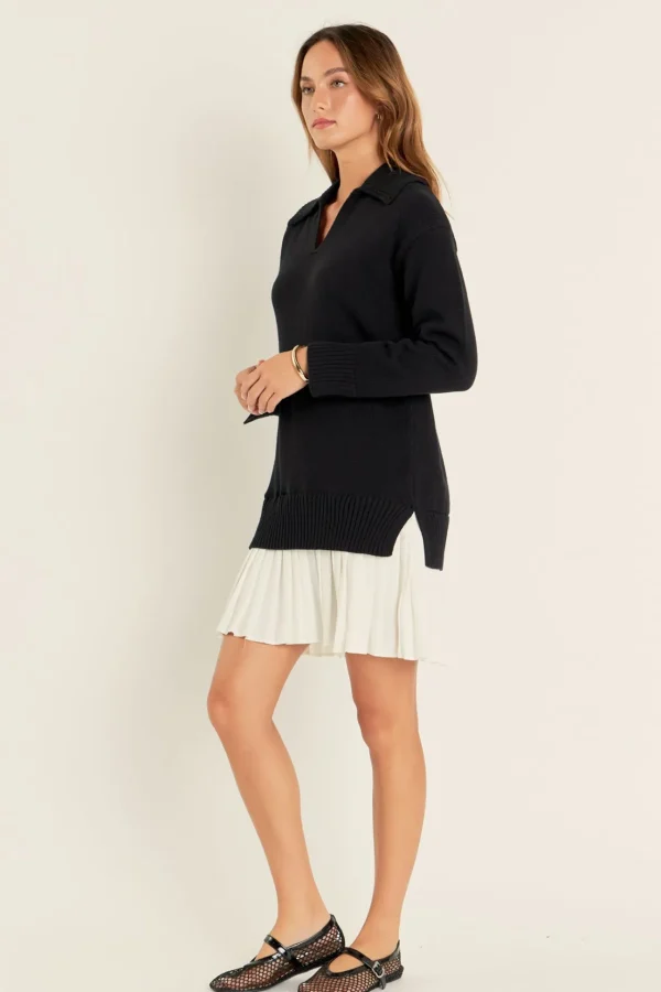 ENGLISH FACTORY Knit Dresses | Sweaters & Knits*- Mixed Media Pleated Mini Dress