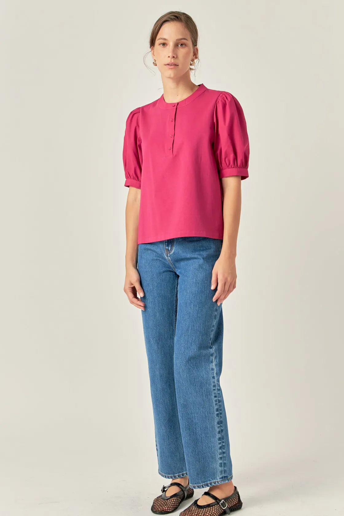 english_factory__mixed_me_6-4.webp ENGLISH FACTORY Tops*- Mixed Media Puff Sleeve Top