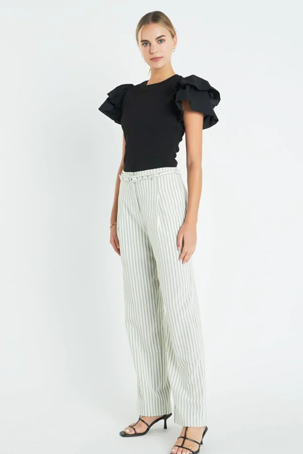 ENGLISH FACTORY Tops*- Mixed Media Ruffled Knit Top