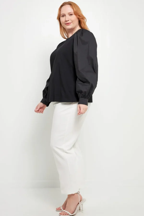 ENGLISH FACTORY Tops*- Mixed Media Puff Long Sleeve Top