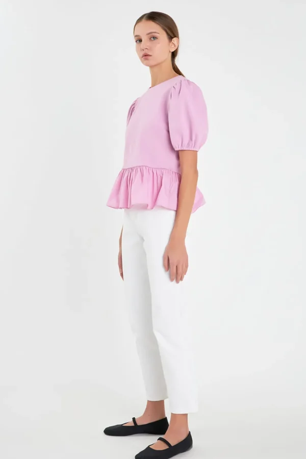 ENGLISH FACTORY Tops*- Mixed Media Bubble Top
