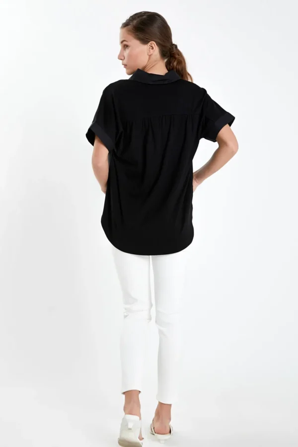 ENGLISH FACTORY Tops*- Mixed Media Collared Top